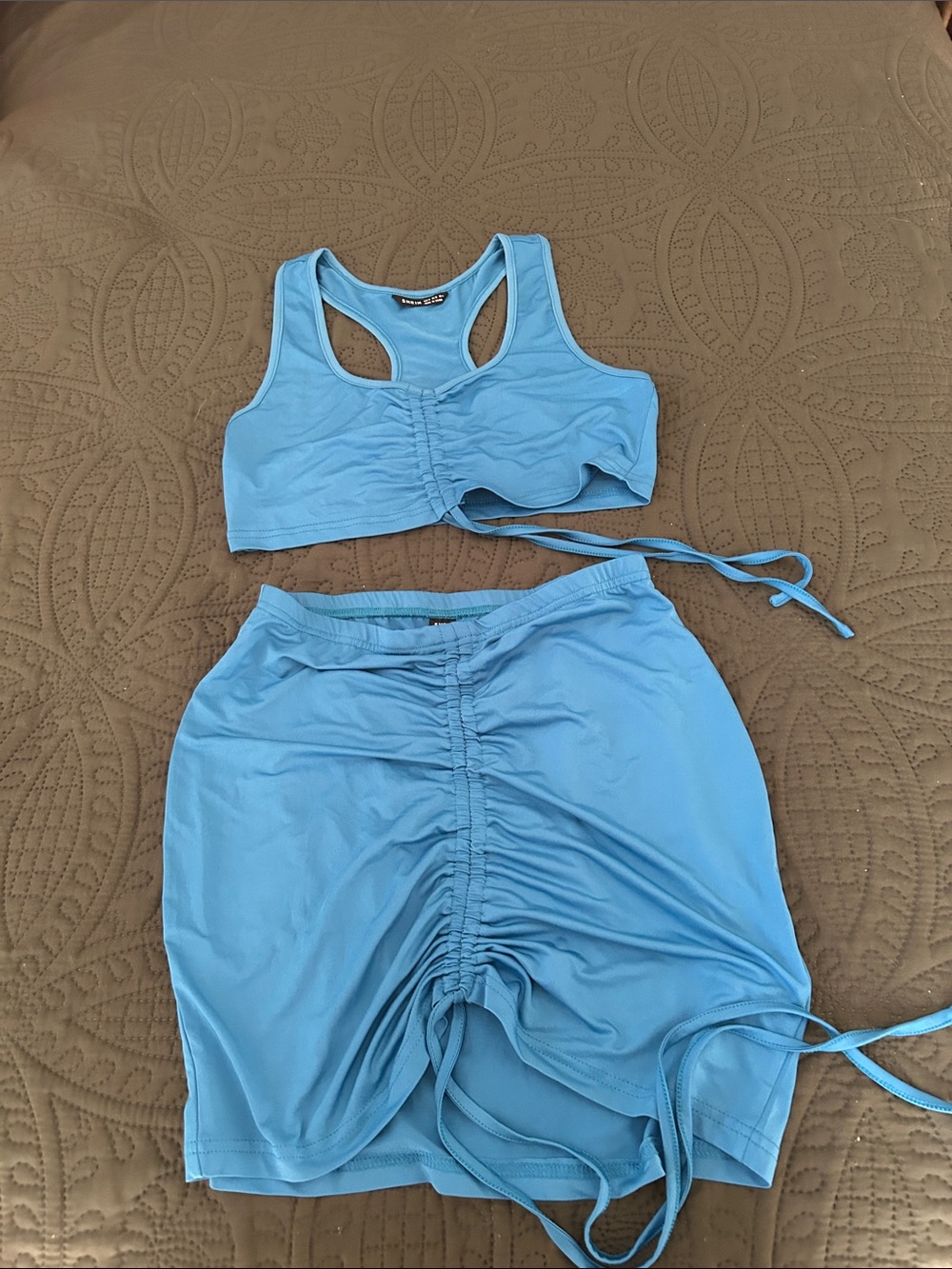 SHEIN Light Blue Ruched Drawstring Skirt Set - Picture 1 of 5